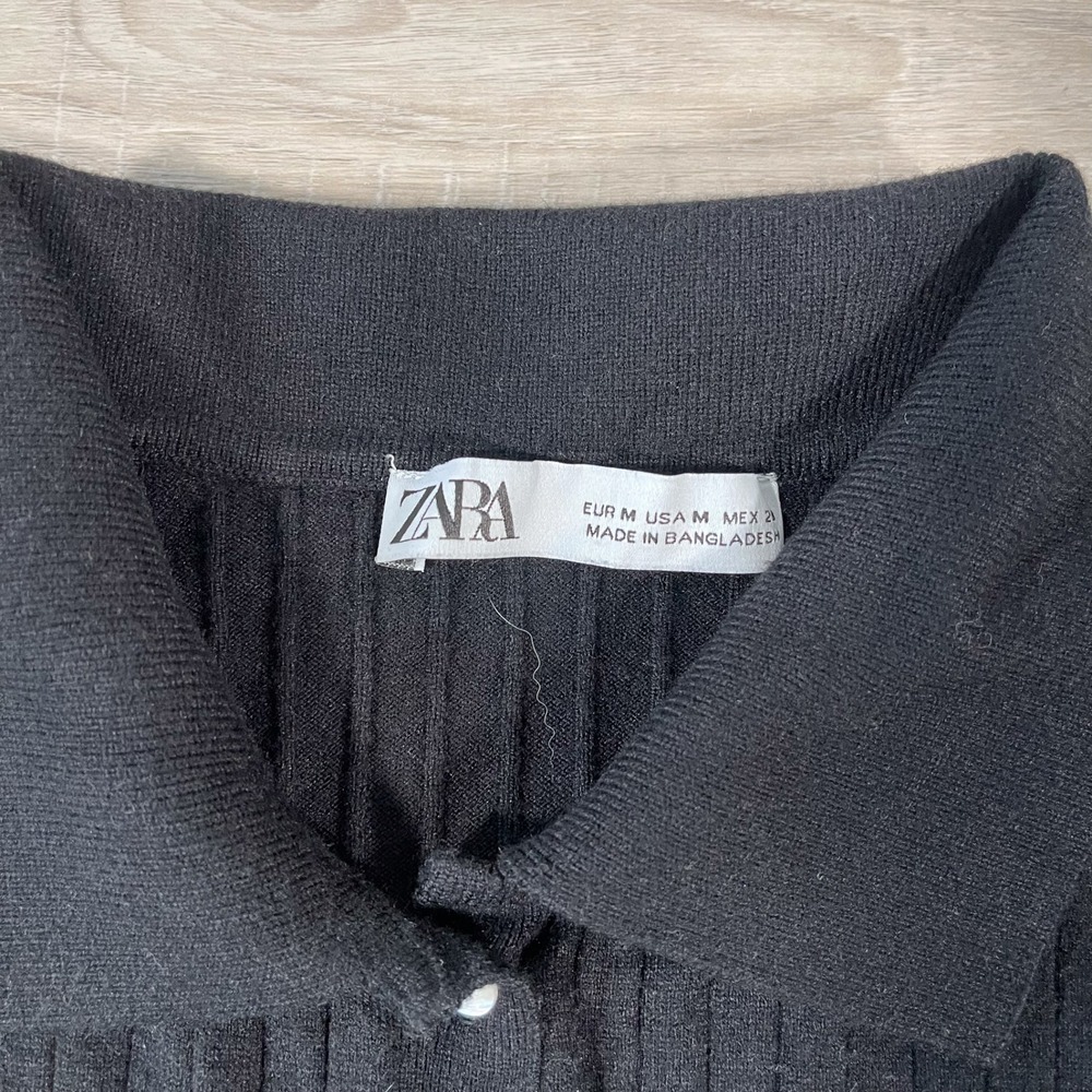 Zara Women's Dress Maxi Ribbed Melted Collar Minimalist Button M Black - Picture 2 of 6